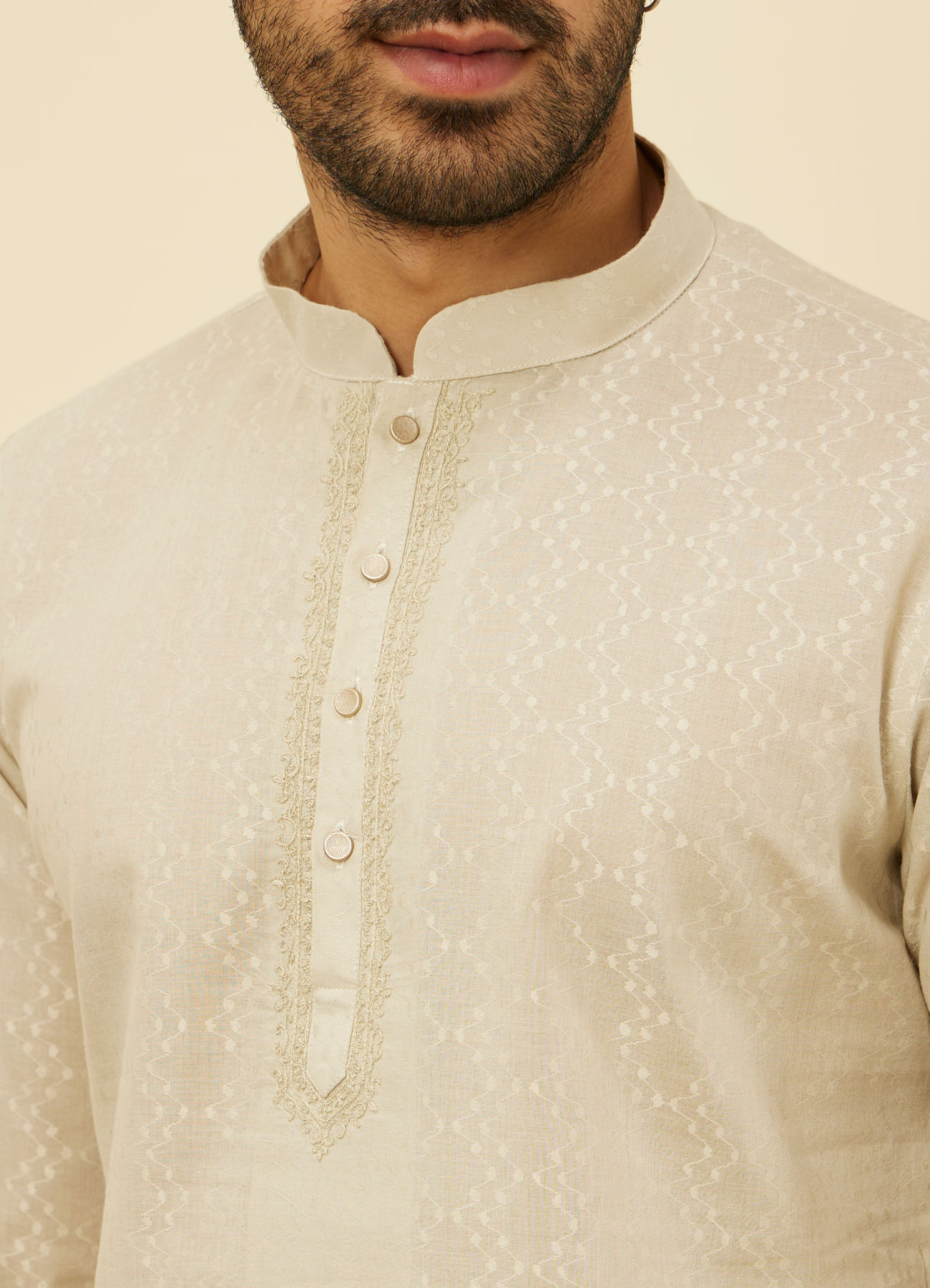 Manyavar Men Pista Green Diamond Patterned Short Kurta