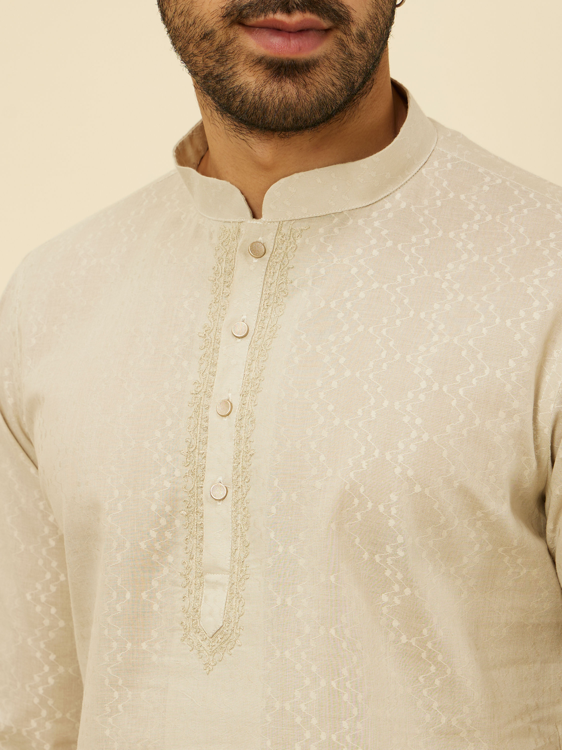 Manyavar Men Pista Green Diamond Patterned Short Kurta