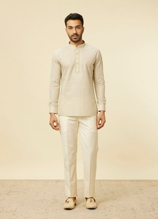 Manyavar Men Pista Green Diamond Patterned Short Kurta