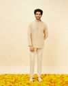 Manyavar Men Cream Beige Embroidered Placket Short Kurta