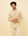 alt message - Manyavar Men Cream Beige Embroidered Placket Short Kurta image number 0