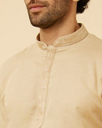 Manyavar Men Cream Beige Embroidered Placket Short Kurta