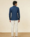 Manyavar Men Sapphire Blue Embroidered Neckline Short Kurta