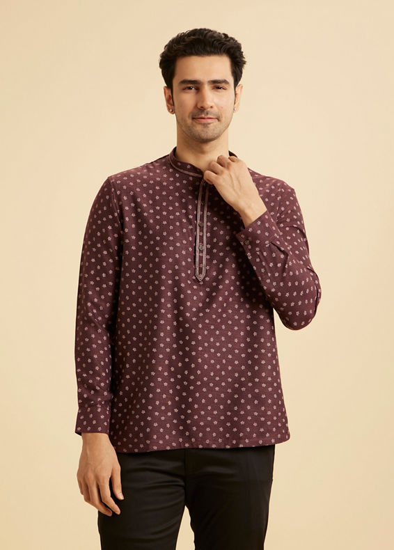 Manyavar Men Wine hued Short Kurta