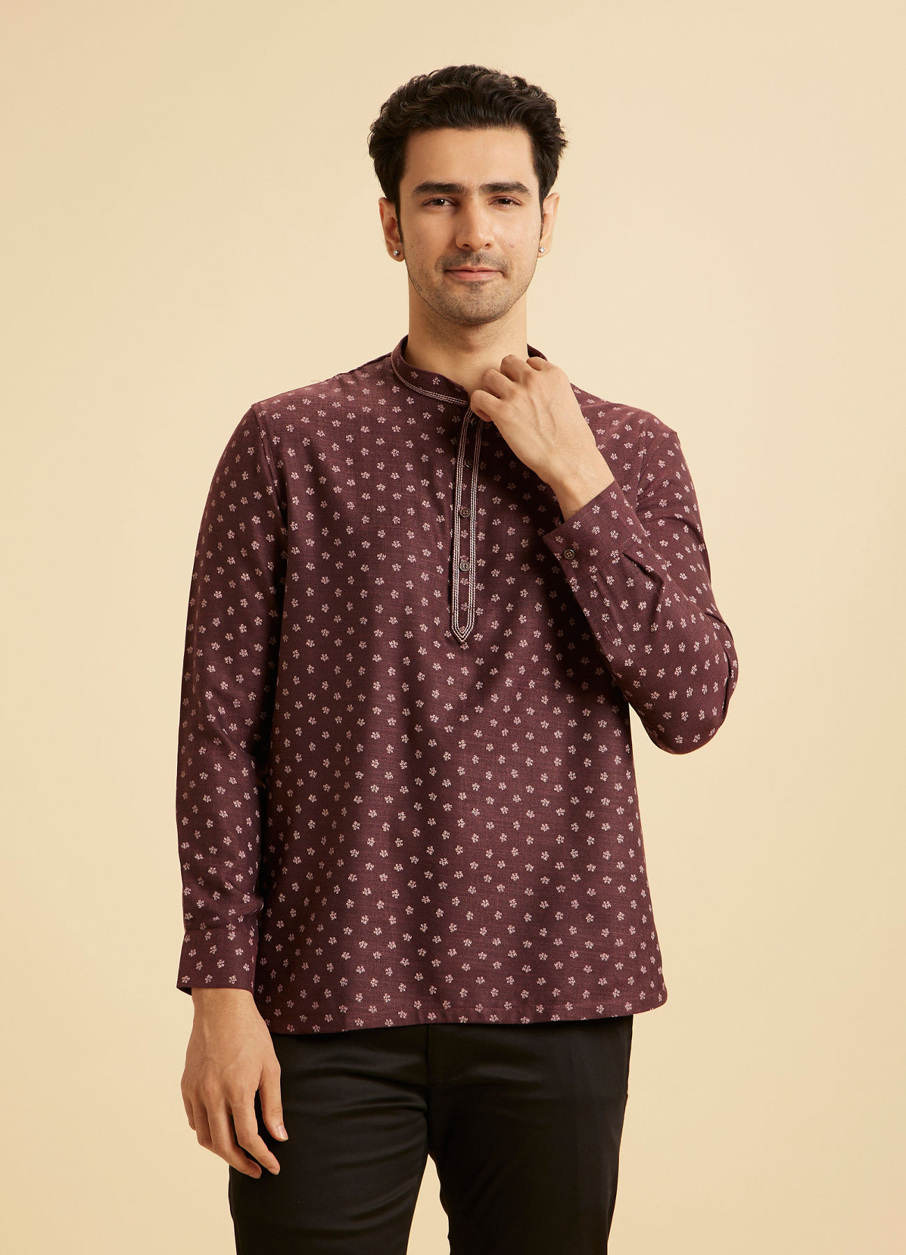 Manyavar Men Wine hued Short Kurta
