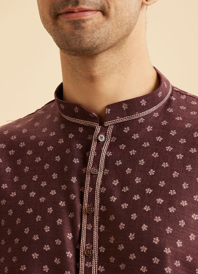 Manyavar Men Wine hued Short Kurta