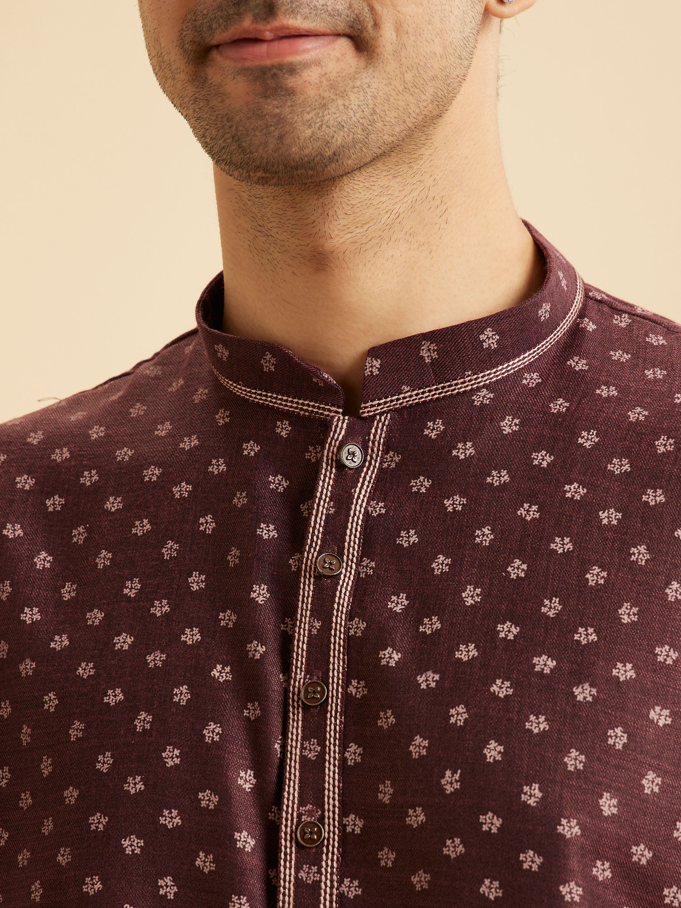 Manyavar Men Wine hued Short Kurta