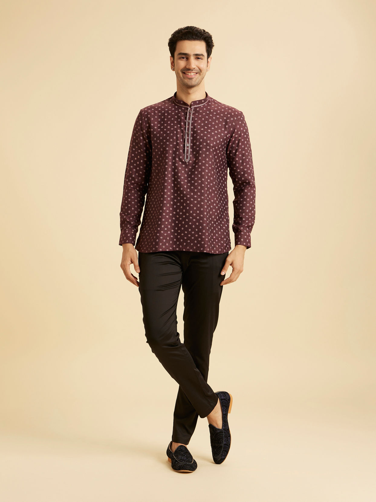 Manyavar Men Wine hued Short Kurta