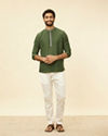 Manyavar Men Green Foil Print Zari Embroidered Kurta
