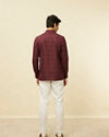 alt message - Manyavar Men Plum Red Linear Patterned Short Kurta image number 3