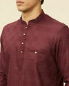 alt message - Manyavar Men Plum Red Linear Patterned Short Kurta image number 1