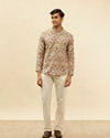 alt message - Manyavar Men Beige Harlequin Printed Short Kurta image number 2