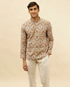 alt message - Manyavar Men Beige Harlequin Printed Short Kurta image number 0