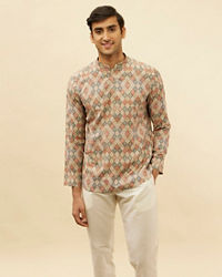 Manyavar Men Beige Harlequin Printed Short Kurta