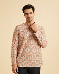 Manyavar Men Beige Harlequin Printed Short Kurta