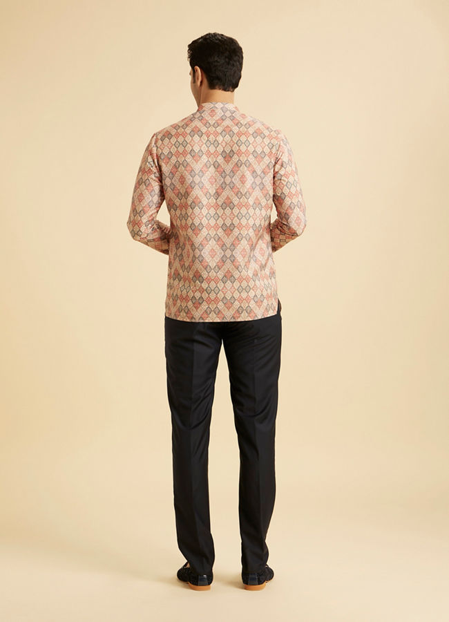 Manyavar Men Beige Harlequin Printed Short Kurta