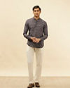 Manyavar Men Azure Blue Ogee Floral Printed Short Kurta