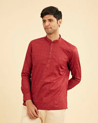 Manyavar Men Maroon Red Linear Patterned Short Kurta
