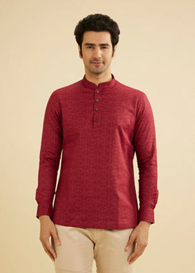 Manyavar Men Regal Maroon Celebration Kurta image number 0