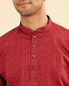 Manyavar Men Maroon Red Linear Patterned Short Kurta