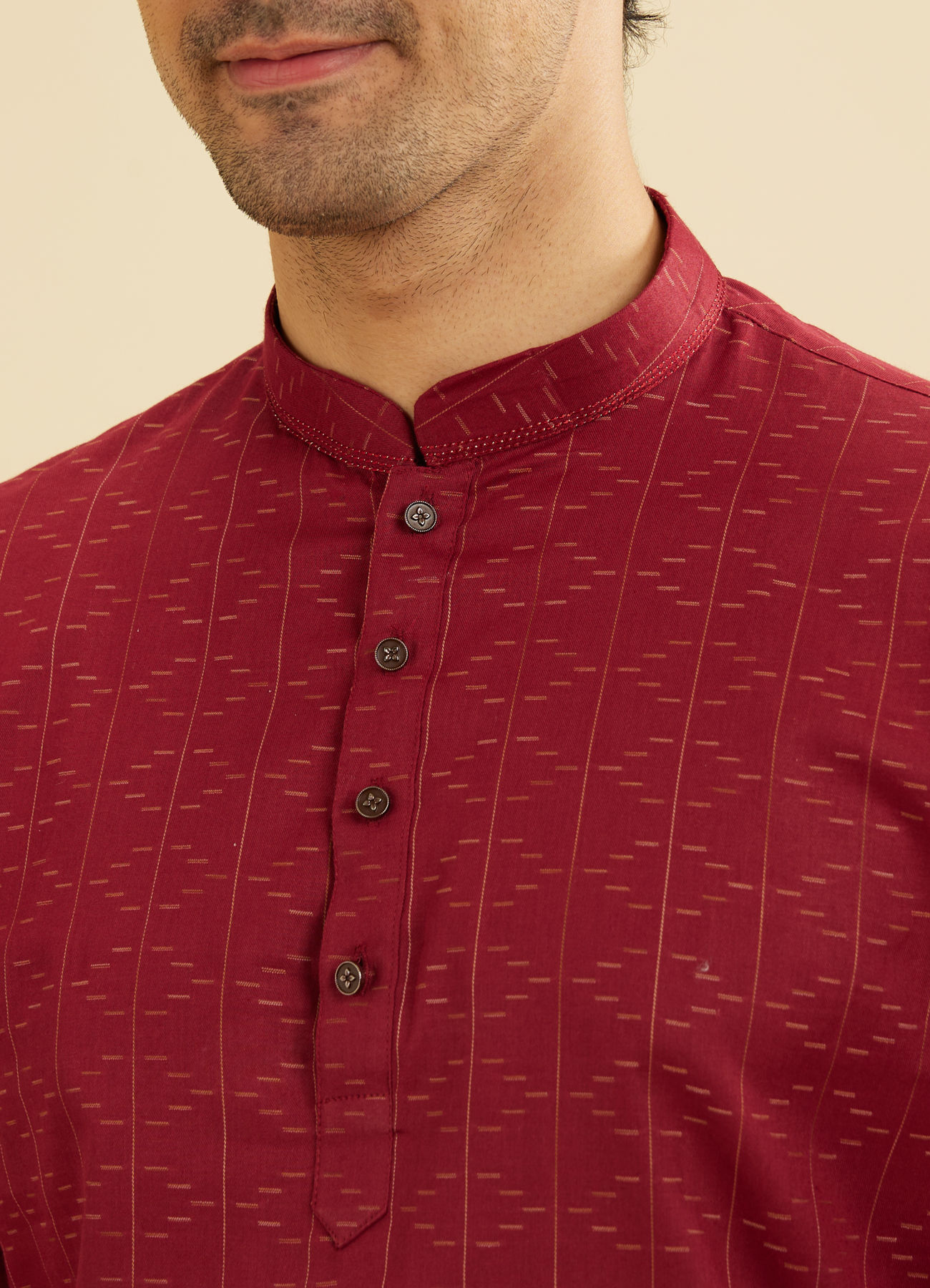 Manyavar Men Maroon Red Linear Patterned Short Kurta