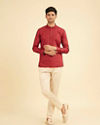 Manyavar Men Maroon Red Linear Patterned Short Kurta