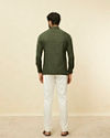 alt message - Manyavar Men Kale Green Linear Patterned Short Kurta image number 3