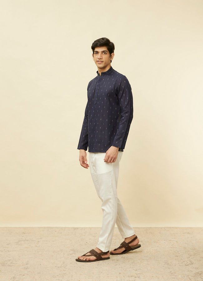 Manyavar Men Violet Blue Buta Patterned Short Kurta