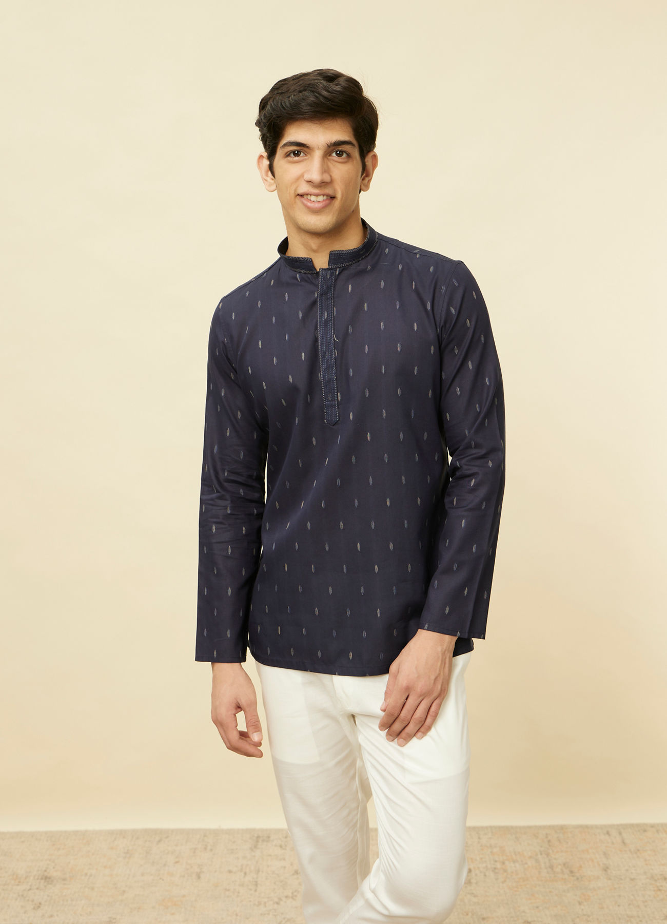 Manyavar Men Violet Blue Buta Patterned Short Kurta