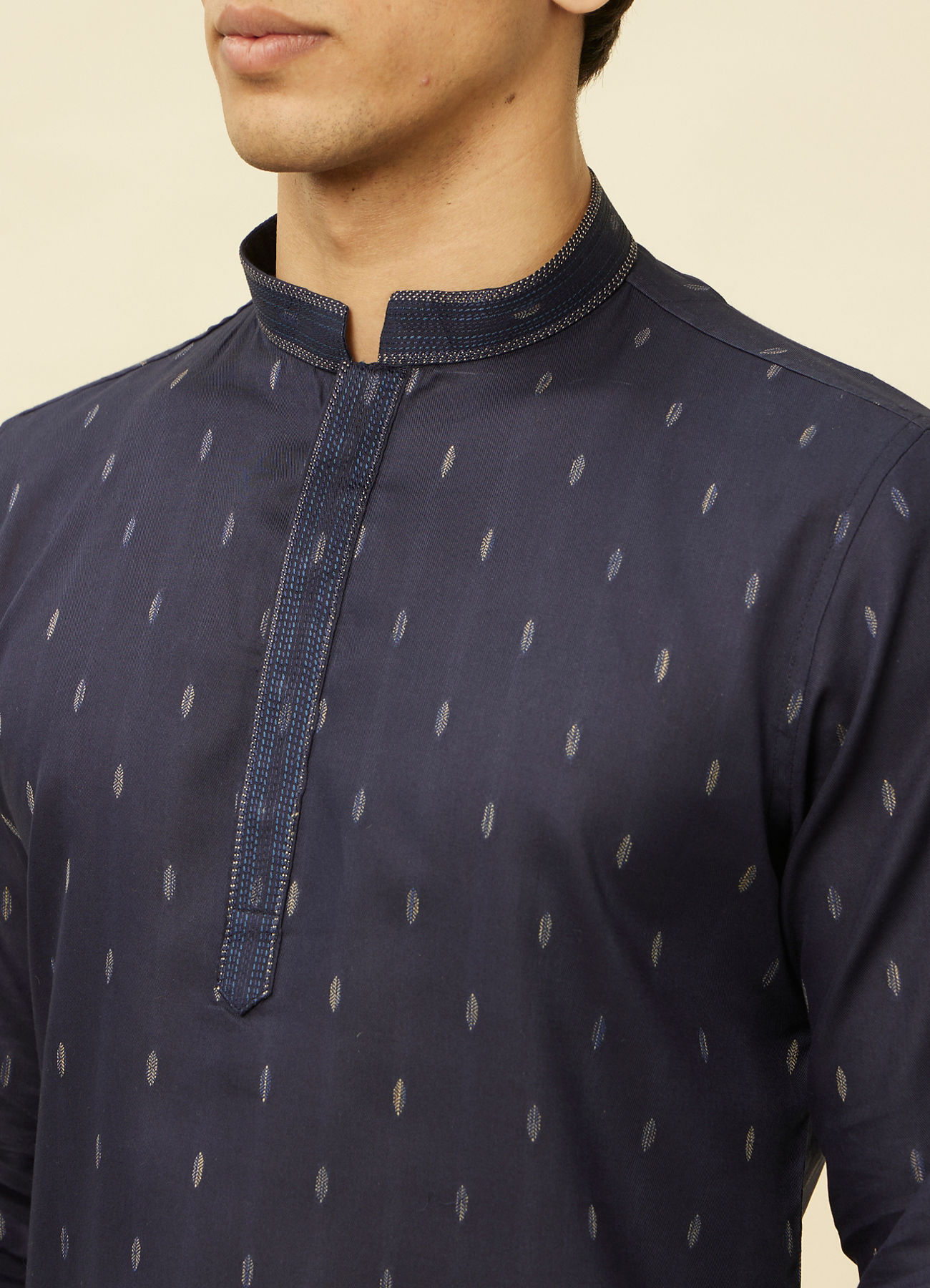Manyavar Men Violet Blue Buta Patterned Short Kurta