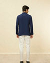 Manyavar Men Navy Blue Embroidered Neckline Short Kurta