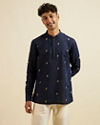 Manyavar Men Dark Blue Embroidered Short Kurta