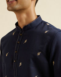 Manyavar Men Dark Blue Embroidered Short Kurta
