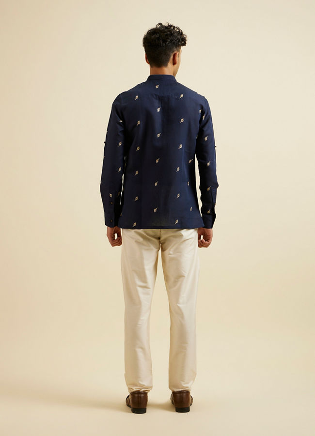 Manyavar Men Dark Blue Embroidered Short Kurta