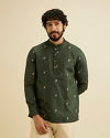 Manyavar Men Dark Green Embroidered Short Kurta