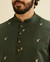 alt message - Manyavar Men Dark Green Embroidered Short Kurta image number 1