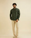 alt message - Manyavar Men Dark Green Embroidered Short Kurta image number 2