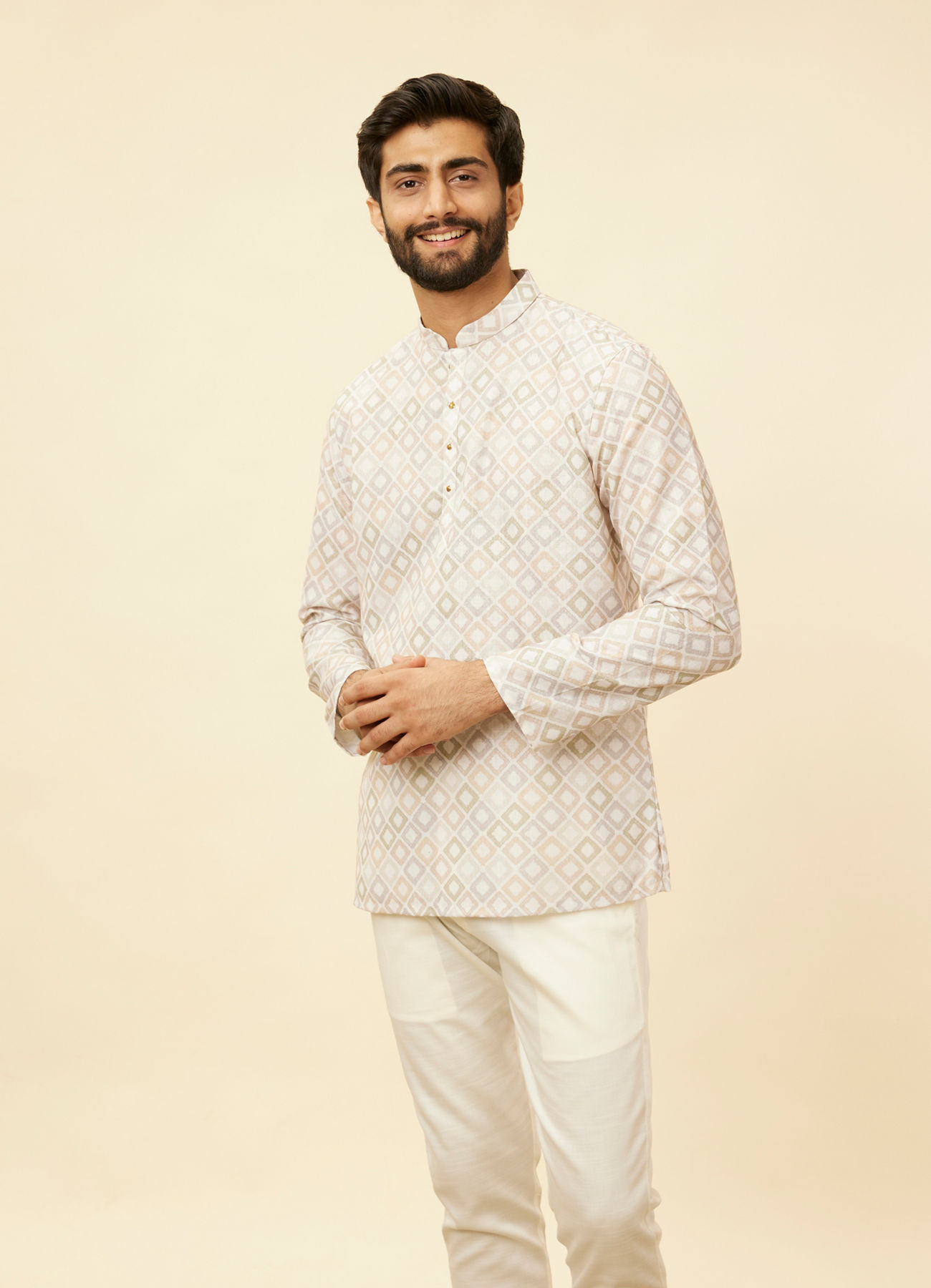 Manyavar Men Hunter Green Buta Patterned Short Kurta