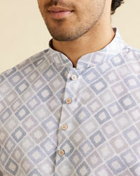 Manyavar Men Light Grey Grid Patterned Short Kurta