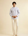 Manyavar Men Light Grey Grid Patterned Short Kurta