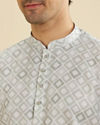 Manyavar Men Soft Green Grid Patterned Short Kurta