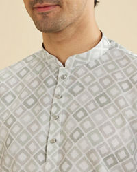 Manyavar Men Soft Green Grid Patterned Short Kurta