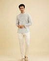 Manyavar Men Soft Green Grid Patterned Short Kurta