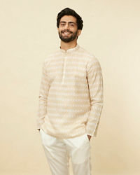 Manyavar Men Buttercream Harlequin Printed Short Kurta
