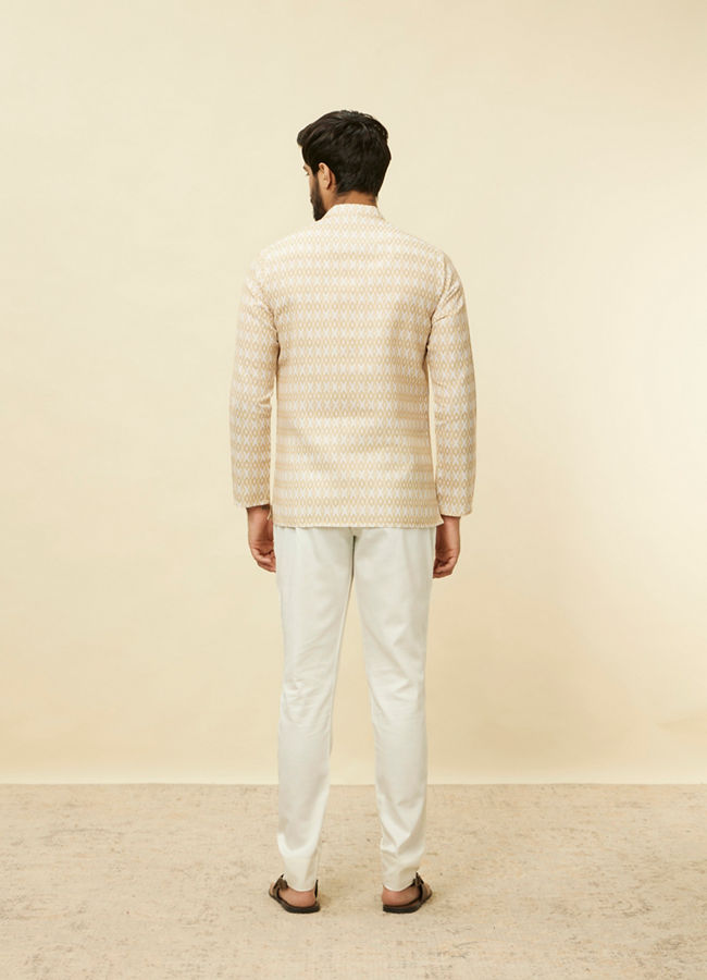 Manyavar Men Buttercream Harlequin Printed Short Kurta