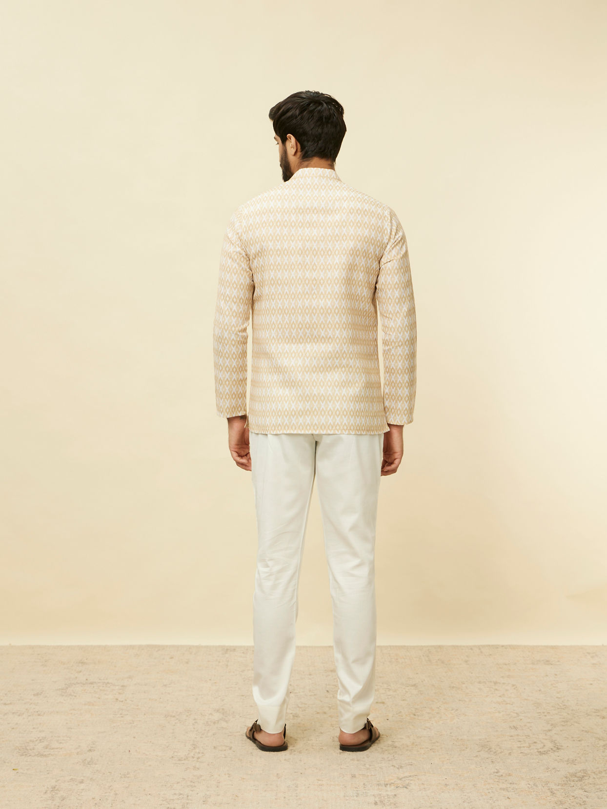 Manyavar Men Buttercream Harlequin Printed Short Kurta