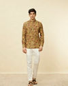 Manyavar Men Sepia Yellow Bel Buti Printed Short Kurta