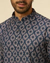 Manyavar Men Dark Blue Jaal and Medallion Short Kurta