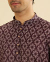 Manyavar Men Wine Red Jaal and Medallion Patterned Short Kurta