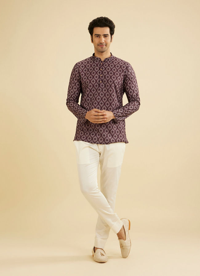 Manyavar Men Regal Wine Short Kurta image number 2